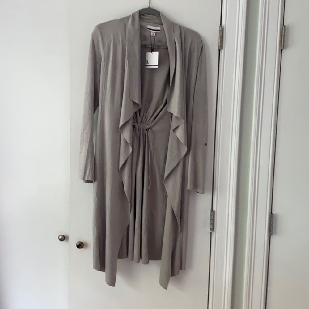 NWT duster faux suede grey L Longsleeve